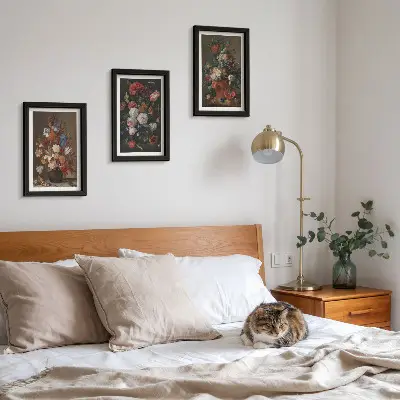 Blumen in Vasen Bilderset mit Rahmen verschiedene Vintage-Pflanzenarrangements