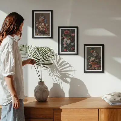Blumen in Vasen Bilderset mit Rahmen verschiedene Vintage-Pflanzenarrangements