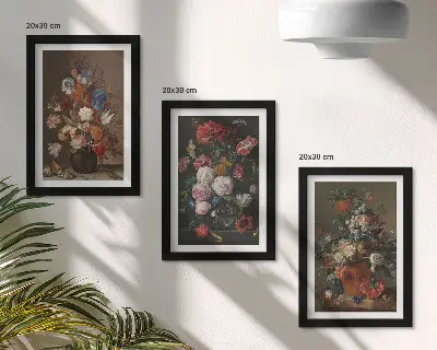 Blumen in Vasen Bilderset mit Rahmen verschiedene Vintage-Pflanzenarrangements