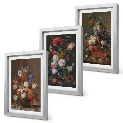 Blumen in Vasen Bilderset mit Rahmen verschiedene Vintage-Pflanzenarrangements
