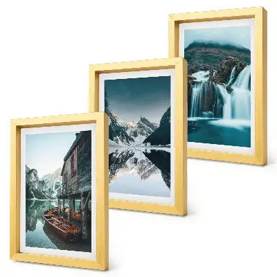 Fotowand mit Berglandschaften, Wasserfall und See