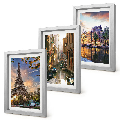 Bilderwand Der Eiffelturm, die Kanäle von Venedig und die Straßen von Amsterdam