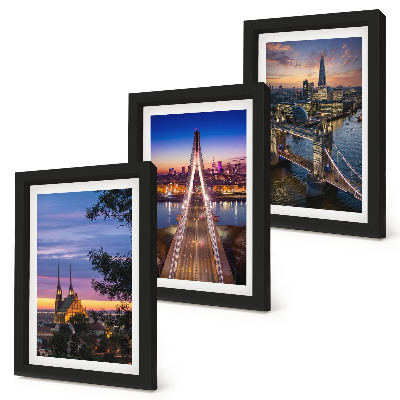 Bilderwand Stadtansichten mit Brücken und Sonnenuntergängen