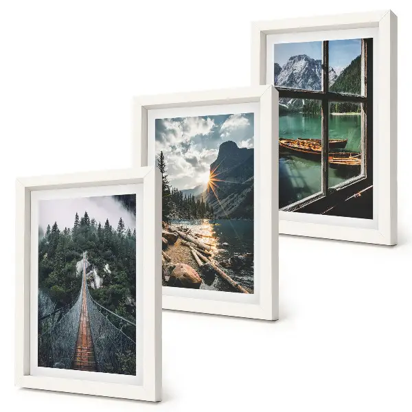 Fotowand mit Motiv Brücke im Waldsee und Bergblick