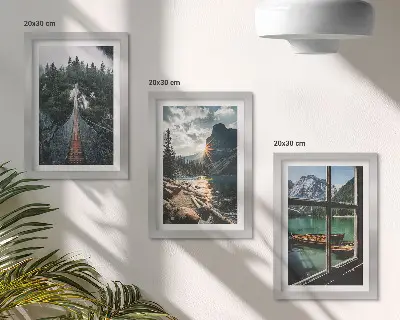 Fotowand mit Motiv Brücke im Waldsee und Bergblick