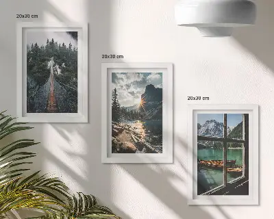 Fotowand mit Motiv Brücke im Waldsee und Bergblick