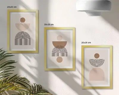Bilderwand mit abstrakten Formen in Braun- und Beigetönen