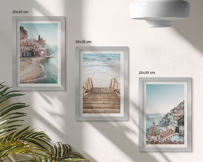 Fotowand Sommerliche Pastellfarben mit Küstenarchitektur und Strand