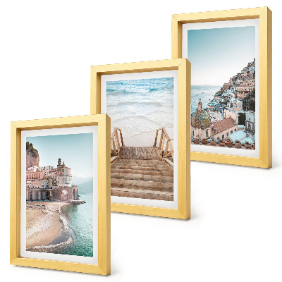 Fotowand Sommerliche Pastellfarben mit Küstenarchitektur und Strand