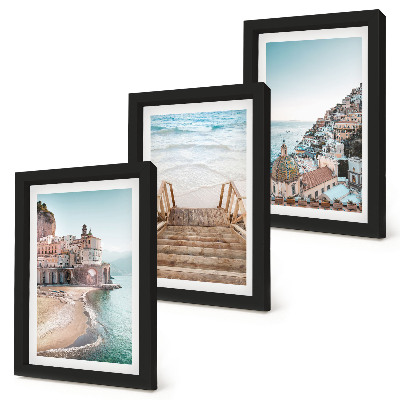 Fotowand Sommerliche Pastellfarben mit Küstenarchitektur und Strand