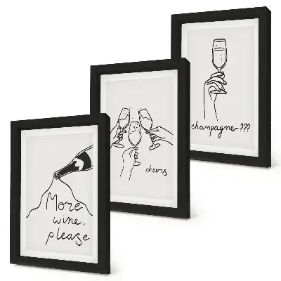 Fotowand mit Linienzeichnungen von fröhlichen Momenten mit Wein und Champagner