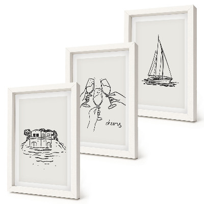 Bilderwand Blick auf das Haus am Wasser, Toast mit Gläsern, Segelboot