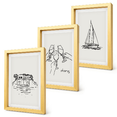 Bilderwand Blick auf das Haus am Wasser, Toast mit Gläsern, Segelboot