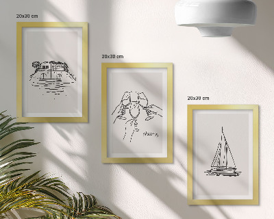 Bilderwand Blick auf das Haus am Wasser, Toast mit Gläsern, Segelboot
