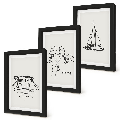 Bilderwand Blick auf das Haus am Wasser, Toast mit Gläsern, Segelboot
