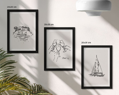 Bilderwand Blick auf das Haus am Wasser, Toast mit Gläsern, Segelboot