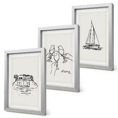 Bilderwand Blick auf das Haus am Wasser, Toast mit Gläsern, Segelboot