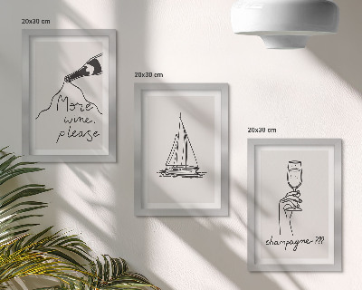 Bilderset mit rahmen Weinsegelboot-Champagnerglas im linearen Stil