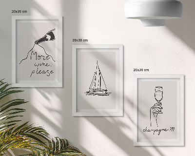 Bilderset mit rahmen Weinsegelboot-Champagnerglas im linearen Stil