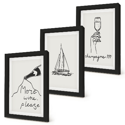 Bilderset mit rahmen Weinsegelboot-Champagnerglas im linearen Stil