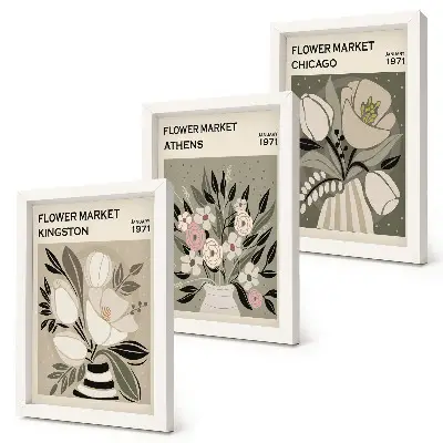 Blumenarrangements im Retro-Stil aus verschiedenen Städten bilderset mit rahmen