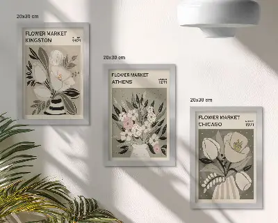 Blumenarrangements im Retro-Stil aus verschiedenen Städten bilderset mit rahmen