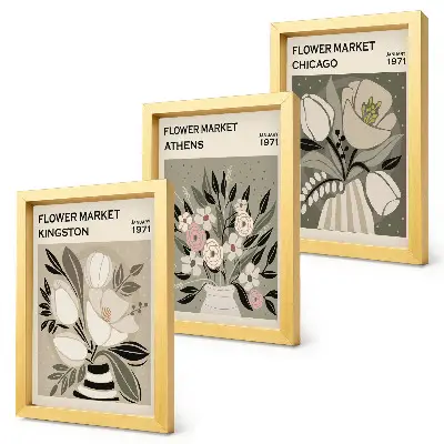Blumenarrangements im Retro-Stil aus verschiedenen Städten bilderset mit rahmen