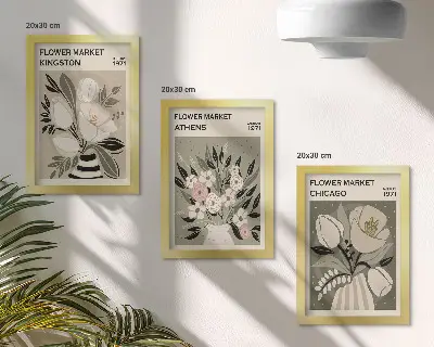 Blumenarrangements im Retro-Stil aus verschiedenen Städten bilderset mit rahmen