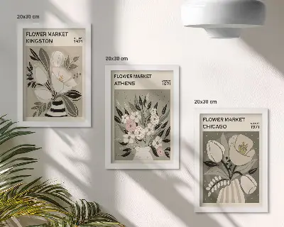 Blumenarrangements im Retro-Stil aus verschiedenen Städten bilderset mit rahmen