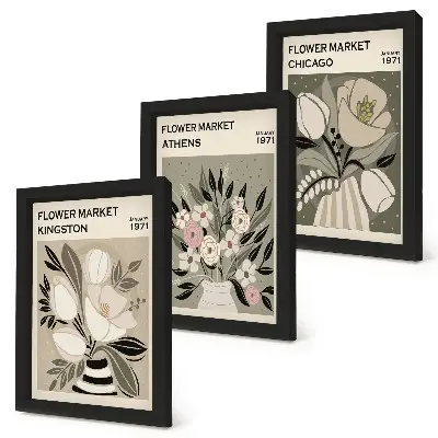 Blumenarrangements im Retro-Stil aus verschiedenen Städten bilderset mit rahmen