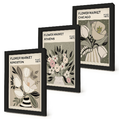 Bilderset mit rahmen Blumenarrangements im Retro-Stil aus verschiedenen Städten