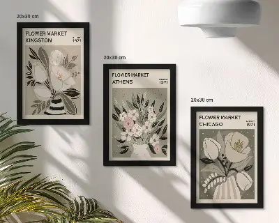 Blumenarrangements im Retro-Stil aus verschiedenen Städten bilderset mit rahmen