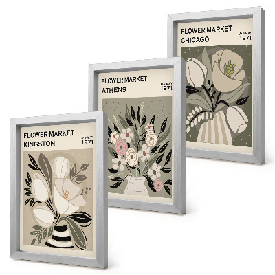 Bilderset mit rahmen Blumenarrangements im Retro-Stil aus verschiedenen Städten
