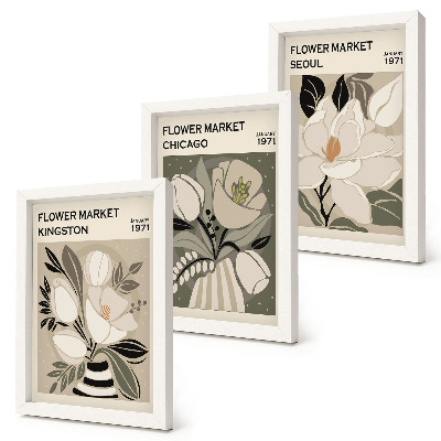 Bilderwand Blumen von den Märkten in Kingston, Chicago und Seoul im Retro-Stil