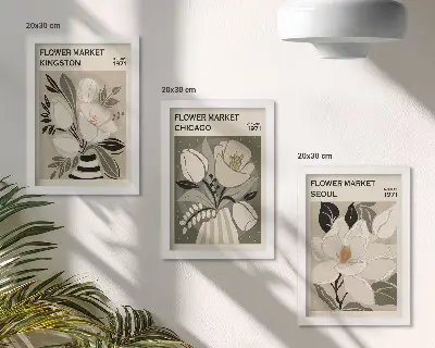 Bilderwand mit Blumenmotiven von Märkten in Kingston, Chicago und Seoul im Retrostil