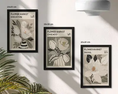 Bilderwand mit Blumenmotiven von Märkten in Kingston, Chicago und Seoul im Retrostil
