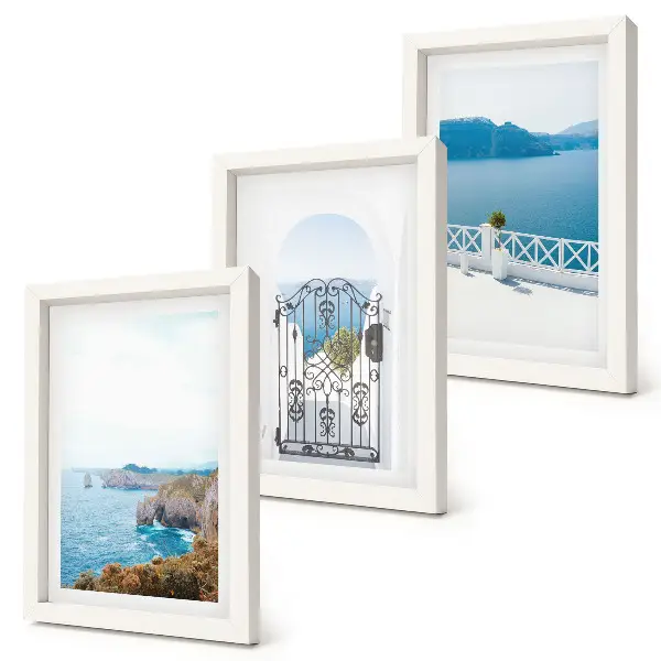 Bilderwand mit Meerblick und griechischer Architektur