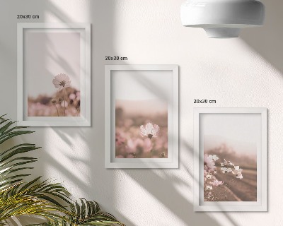 Bilderset mit rahmen Wildblumen auf den Wiesen im Sommer, romantische Landschaften