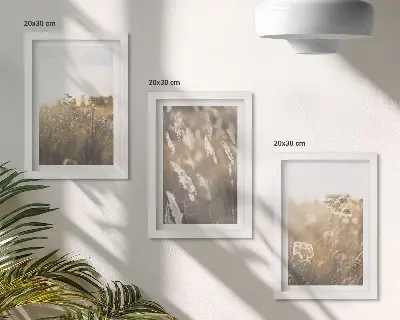 Fotowand Landschaft mit Gräsern und Blumen in warmen Farbtönen