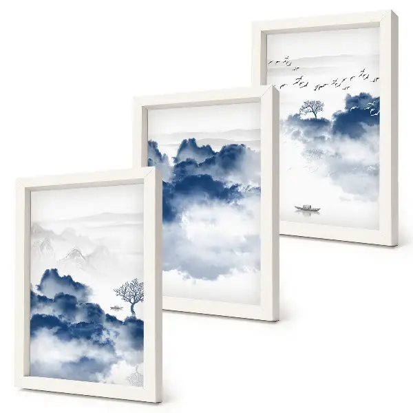 Fotowand mit Wolkenbergen, Bäumen und Vögeln im Hintergrund