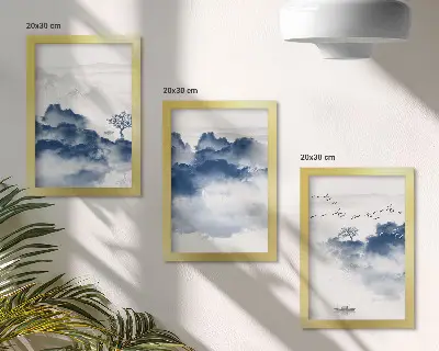 Fotowand mit Wolkenbergen, Bäumen und Vögeln im Hintergrund