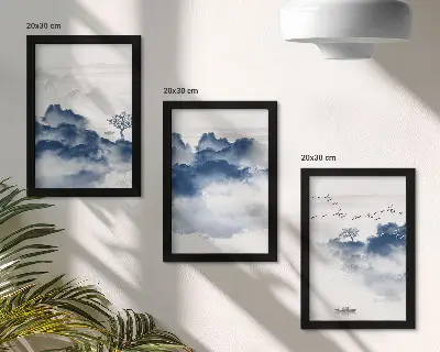 Fotowand mit Wolkenbergen, Bäumen und Vögeln im Hintergrund