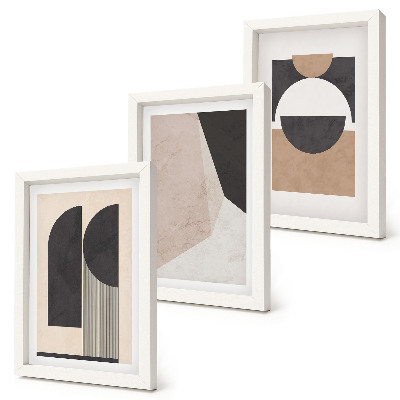 Bilderwand Abstrakte Formen in Beige- und Brauntönen.