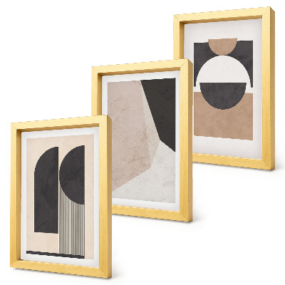 Bilderwand Abstrakte Formen in Beige- und Brauntönen.