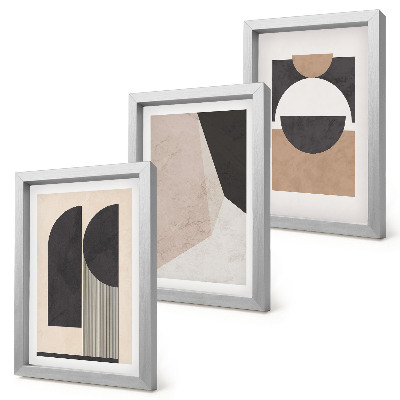Bilderwand Abstrakte Formen in Beige- und Brauntönen.