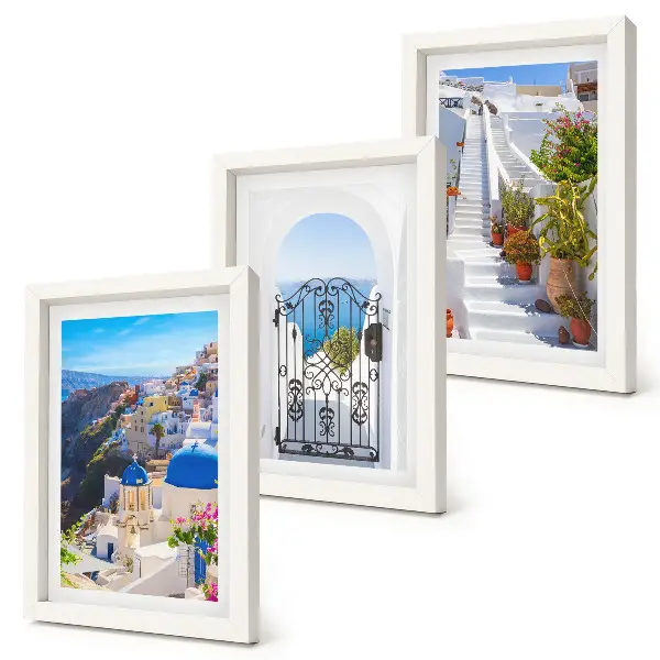 Bilderwand mit Ansichten der griechischen Architektur von Oia auf Santorin