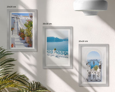 Bilderset mit rahmen Weiße Treppe mit Pflanzen, Meerblick und Tor