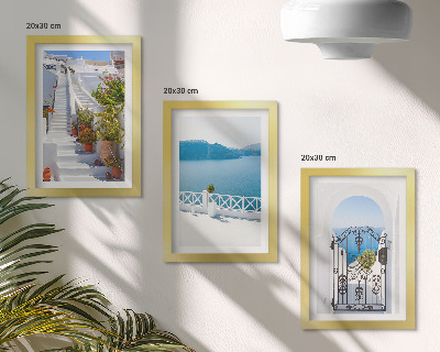 Bilderset mit rahmen Weiße Treppe mit Pflanzen, Meerblick und Tor