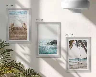 Fotowand Treppe zum Strand mit Meerblick und Palmenschaukel