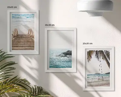 Fotowand Treppe zum Strand mit Meerblick und Palmenschaukel